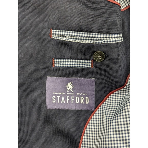 Stafford Blazer Sport Coat Jacket 100% Wool Navy Blue Metal Buttons 46L 48" EUC - Picture 9 of 15